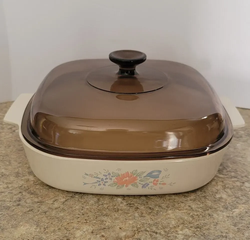 Vintage CorningWare Country Festival Blue Bird Casserole Dish w/ Original Pyrex